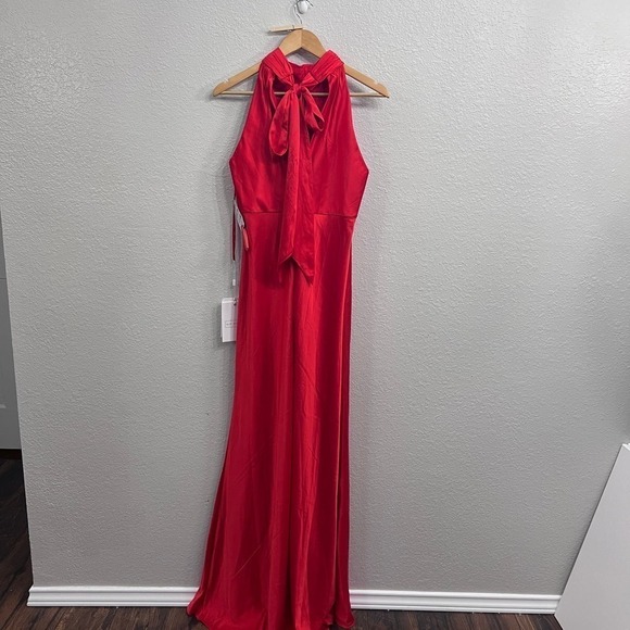 NEW $598 MAC DUGGAL 49520 RED KEYHOLE HALTER EMPIRE WAIST SATIN GOWN Size 10 - Picture 9 of 16